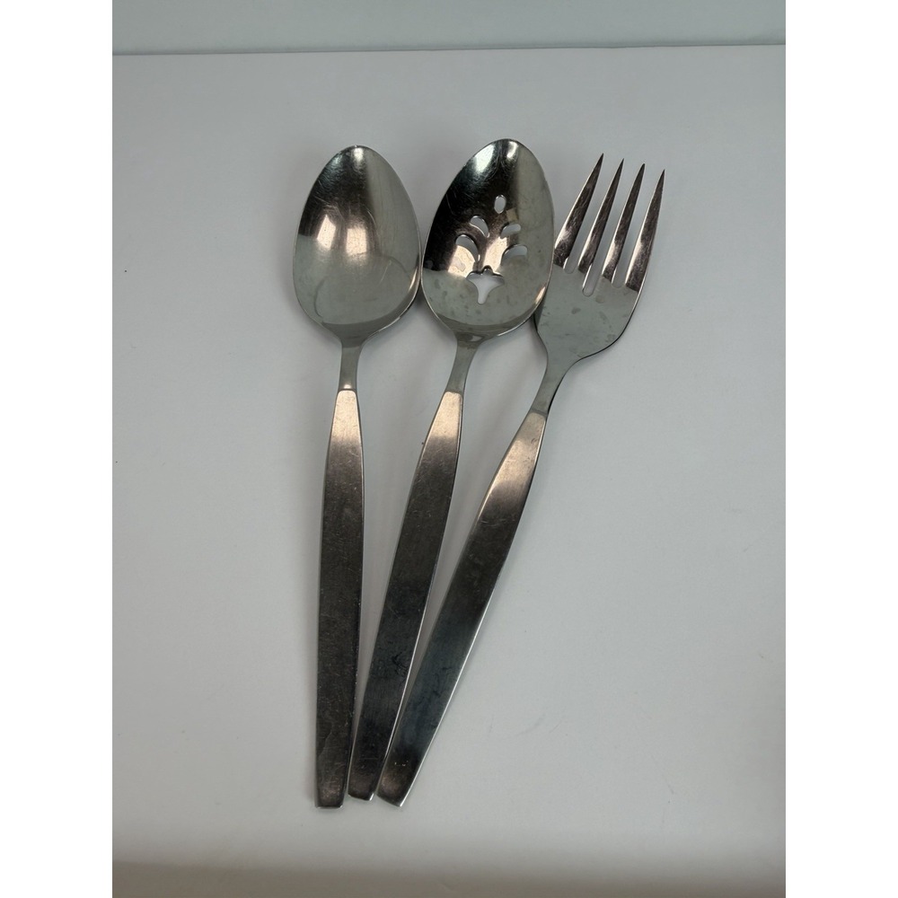 Oneida Community FROSTFIRE Stainless Set Slotted Serving Spoons Meat Fork